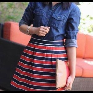 J.Crew Gondola Nautical Red White Navy Striped Skirt